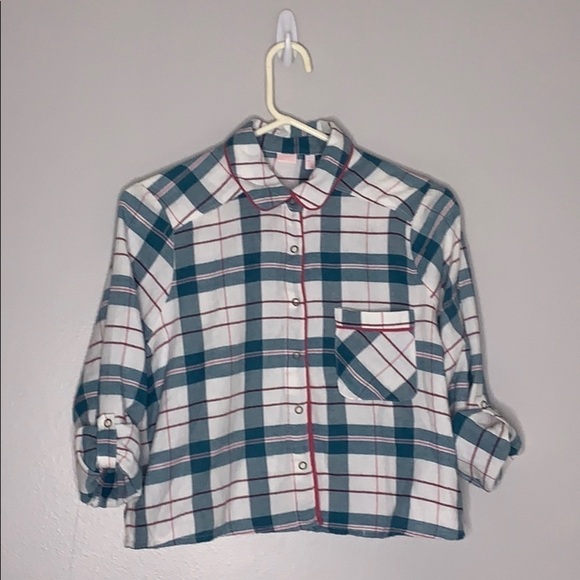 Tops - Make & Model Plaid Tab Sleeve Button leisure blue pajama Top small women’s